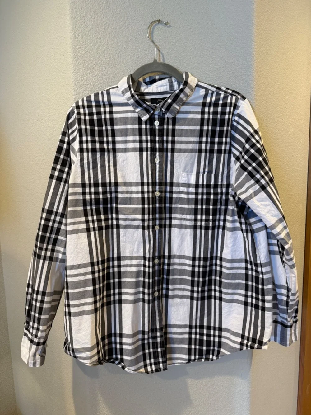 J. Crew Black White Plaid Relaxed Button Up Shirt Size XL